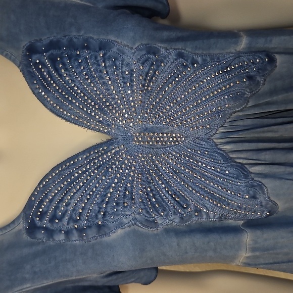 ONE WORLD Blue Embellished Butterfly Fairy Tunic Top - Picture 4 of 8